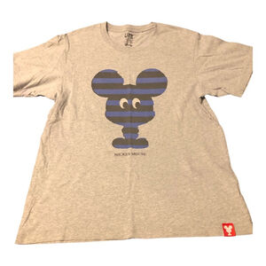 Disney Mickey Mouse Grey Blue Striped Short Sleeve Tee M